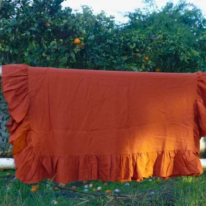 Toalha de Linho com Folho Terracota