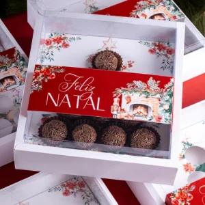 Caixa Cartolina C/ Tampa PVC p/ 10 Brigadeiros Natal “Quebra Nozes”