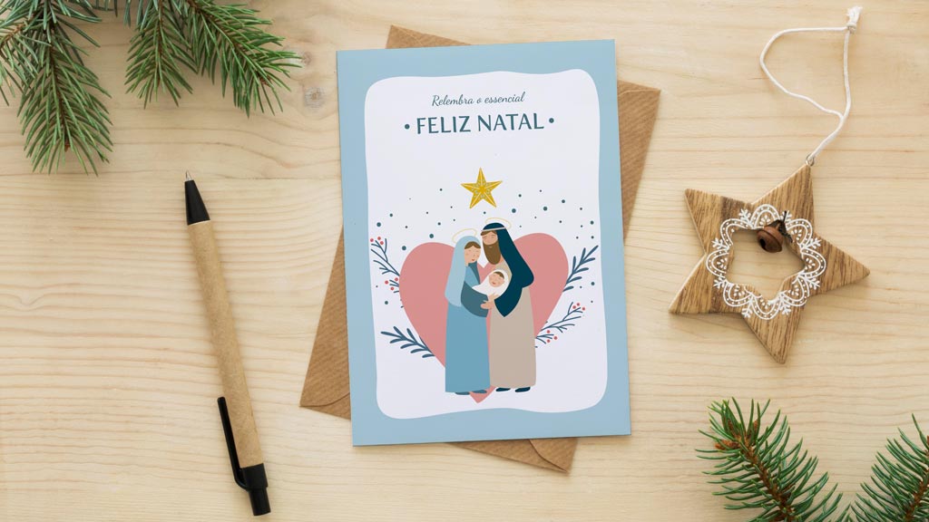 Postal de Natal – coração Sagrada Família