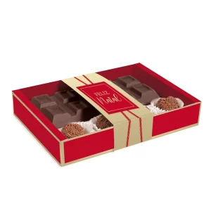 Caixa Cartolina Natal Tablete Chocolate e 4 brigadeiros 18x13x3,2cm Pack 10 unidades