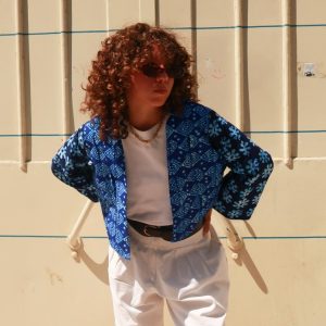 Kimono de tecido africano azul reversível