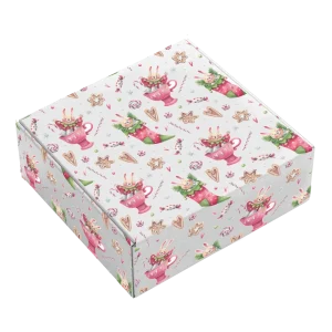Caixa Presente/Cabaz Branca 20x20x7cm NATAL “Padrão Coelhos e Meias”
