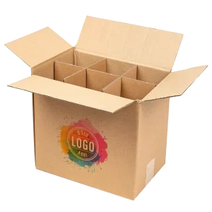 Caixa Cartão Kraft c/ Divisórias p/6 Garrafas Vinho 26x18x35cm c/Impressão 2 Faces
