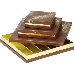 Caixa P/ Chocolates Castanha/Dourada 6 Linhas 22,1×22,1×3,3cm