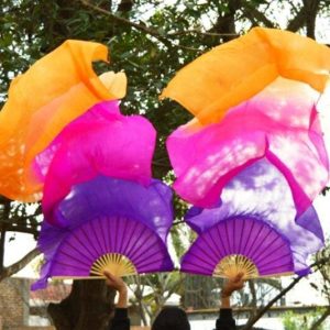 Éventails Chinois de Danse Violets Roses et Oranges