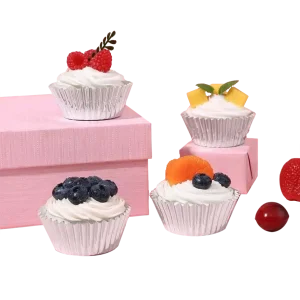Copo Papel Queques/ Cupcake/ Formas de Papel Prateado 4.8×7.5x3cm Pack 100