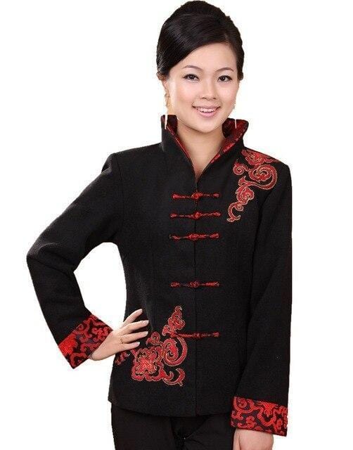Veste Chinoise Femme Noire et Rouge - Image 4