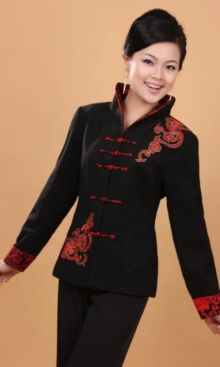 Veste Chinoise Femme Noire et Rouge - Image 3