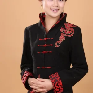 Veste Chinoise Femme Noire et Rouge