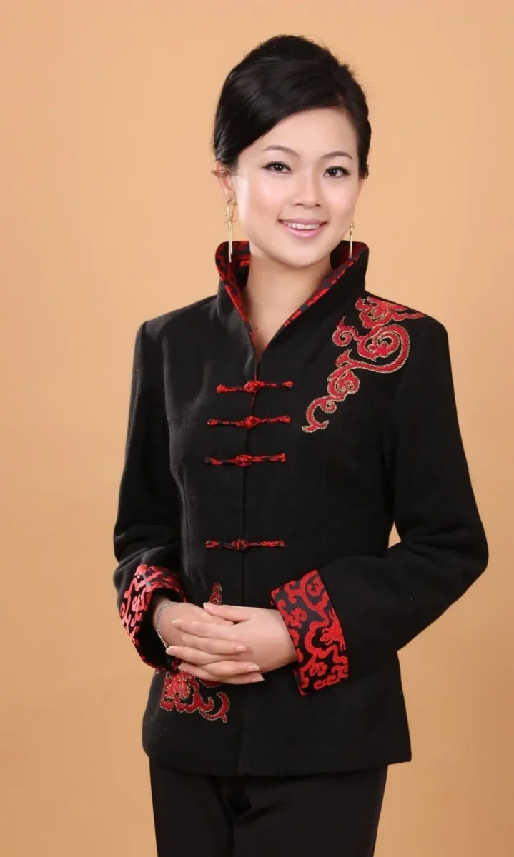 Veste Chinoise Femme Noire et Rouge - Image 2